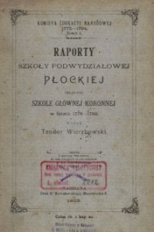 Raporty Szkoły Podwydziałowej Płockiej składane Szkole Głównej Koronnej w latach 1778-1789