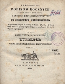 Programma popisów rocznych uczniów szkoły wydziałowej i kursów przygotowawczych do Instytutu Technicznego [...]