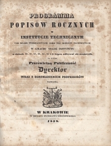 Programma popisów rocznych w Instytucie Technicznym tak klass wydziałowych jako tez kursów technicznych [...] na które prześwietna publiczność Dyrektor wraz z zgromadzeniem professorów zaprasza