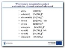 Wzory jonów powstałych w reakcji wodorotlenku z jonami wodorotlenkowymi