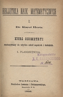 Kurs geometryi : zastosowany do użytku szkół męskich i żeńskich. T. 1, Planimetryja