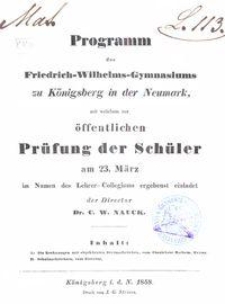 Programm des Friedrich-Wilhelms-Gymnasiums zu Königsberg in der Neumark